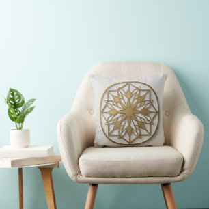 Golden Mandala Medallion Elegant Throw Pillow