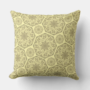Golden Mandala Mosaic Pattern Throw Pillow