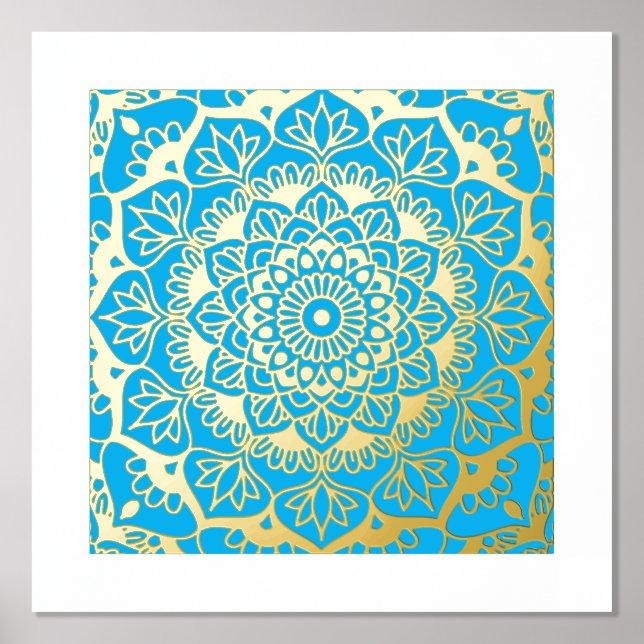 Golden Mandala on Blue Foil Prints (Front)