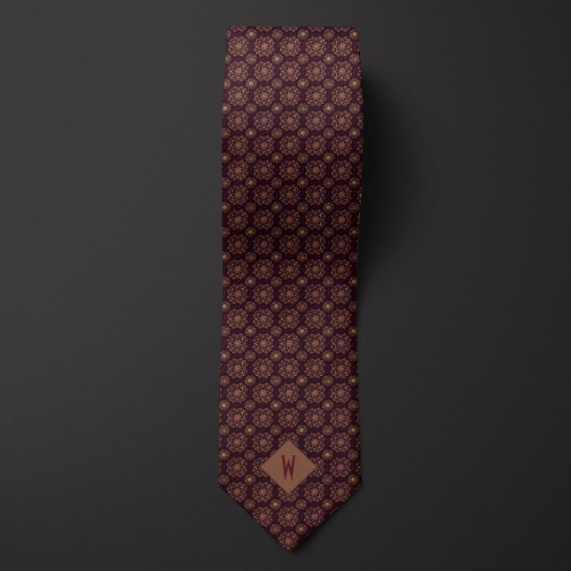 Golden Mandala on Deep Burgundy Groomsman Tie (Creator Uploaded)
