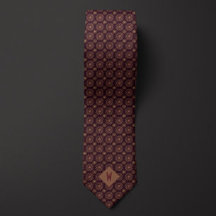 Golden Mandala on Deep Burgundy Monogram Tie
