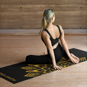 Golden Mandala on Modern Black Background Yoga Mat