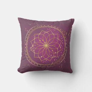 Golden Mandala on Plum Elegant Sacred Geometry A Cushion