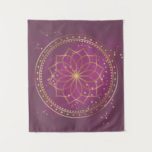 Golden Mandala on Plum Elegant Sacred Geometry A Tapestry