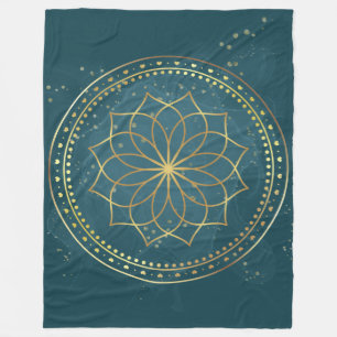 Golden Mandala on Teal  Fleece Blanket