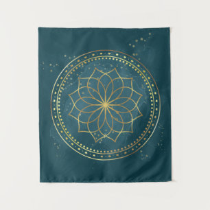 Golden Mandala on Teal Tapestry