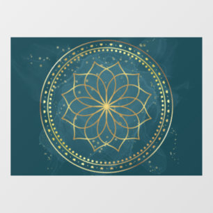 Golden Mandala on Teal Window Cling