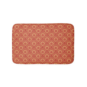 Golden mandala waves on red background bath mat