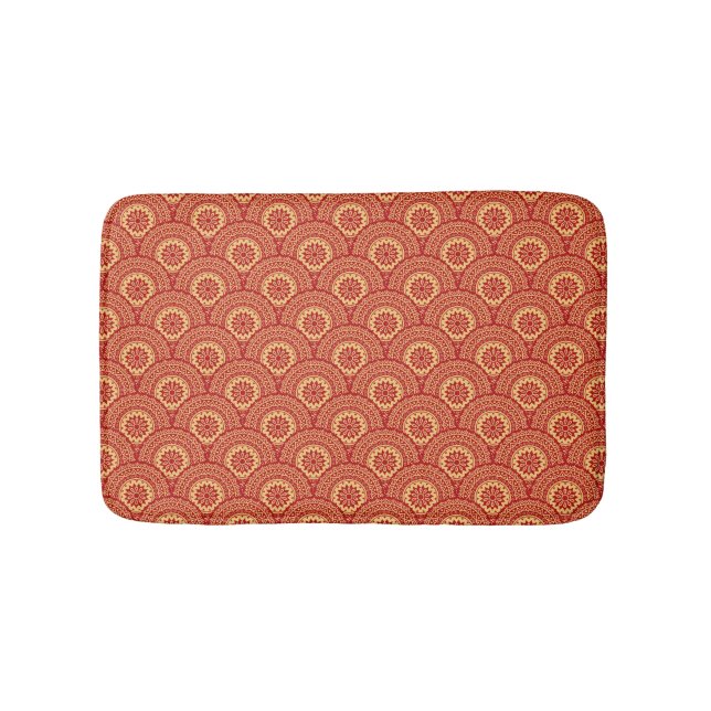 Golden mandala waves on red background bath mat (Front)
