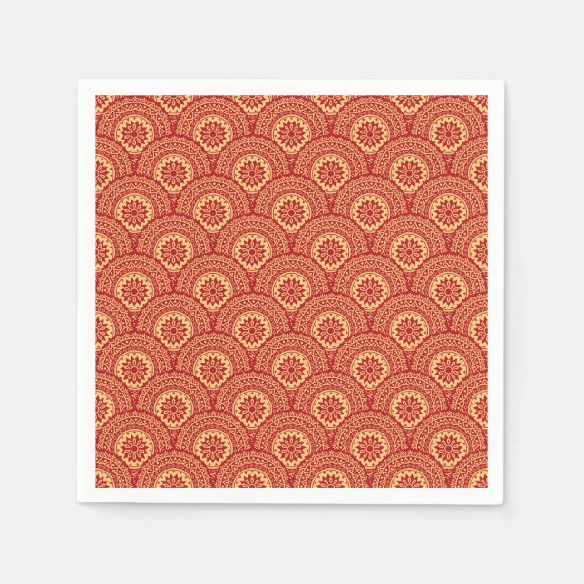 Golden mandala waves on red background napkin (Front)
