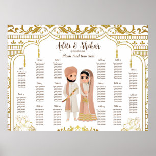 Golden mandap Indian wedding seating chart max 16 