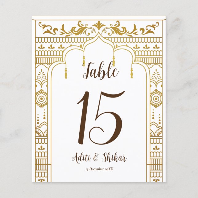 Golden Mandap Table Number with couple's names (Front)