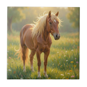 Golden Mane Horse Wildflower Meadow Tile