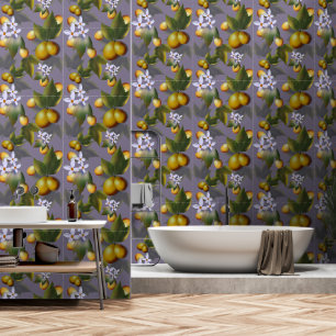 Golden Mango Pattern with White Blossoms on Taupe Wallpaper