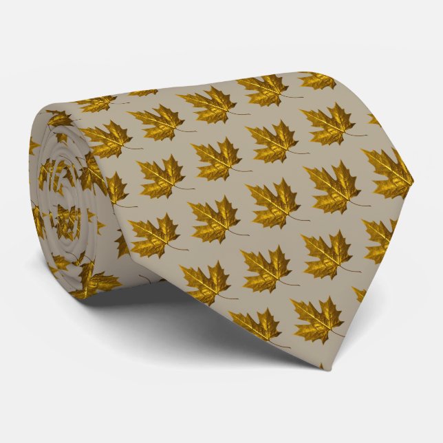 Golden Maple Leaf Necktie Taupe Gold (Rolled)