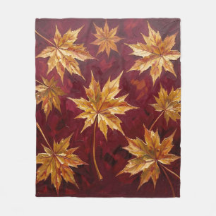 Golden Maple Leaves Autumn Painting Fleece Blanket
