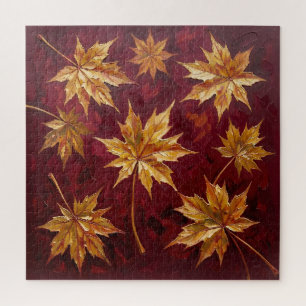 Golden Maple Leaves Autumn Painting Jigsaw Puzzle