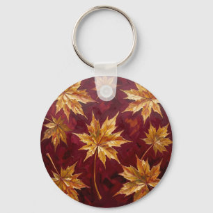 Golden Maple Leaves Autumn Painting Key Ring