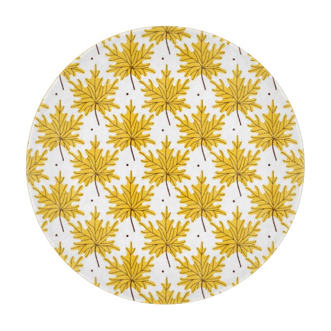 Golden Maple Leaves Autumn Pattern Cutting Board (Front)