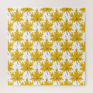 Golden Maple Leaves Autumn Pattern Jigsaw Puzzle