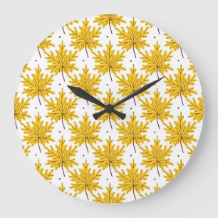 Golden Maple Leaves Autumn Pattern Large Clock