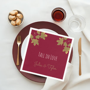 Golden maple leaves in burgundy - Fall in love Napkin