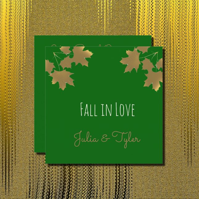  Golden maple leaves in  Emerald - Fall in love Invitation (Creator Uploaded)