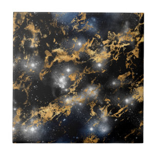 Golden Marble Dark Starry Night Space Lover Galaxy Tile