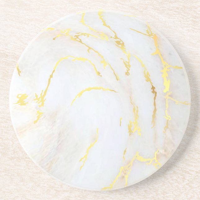 Golden Marble Elegant Trendy Template Round Coaster (Front)