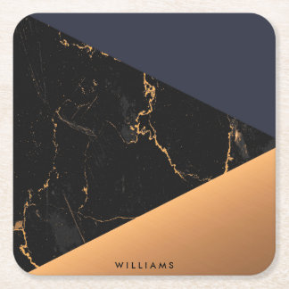Golden Marble Geometric Square Paper Coaster