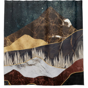 Golden Marble Mountain Under Starry Sky Shower Curtain
