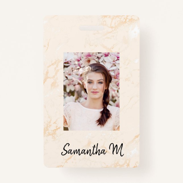 Golden marble photo name minimalist badge ID badge (Front)