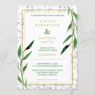 Golden Marble Wedding Invitation, Greenery Invitation