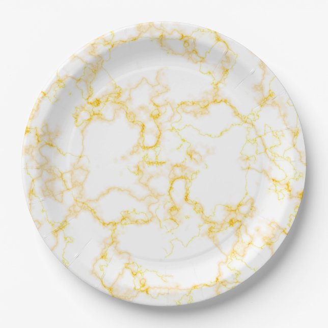 Golden Marble Wedding Paper Plates (Front)