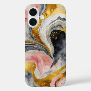 Golden Marble Whirls iPhone 16 Case