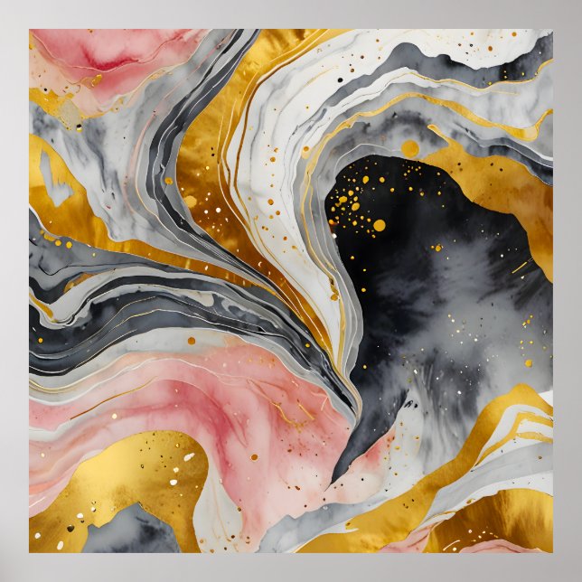 Golden Marble Whirls Poster (Front)