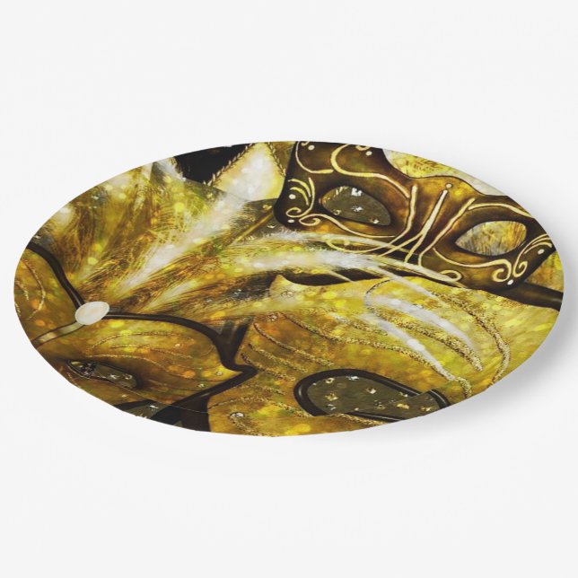 Golden Mardi Gras Masks Paper Plates (Angled)