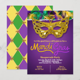 Golden Mardi Gras Masquerade Celebration Invitation