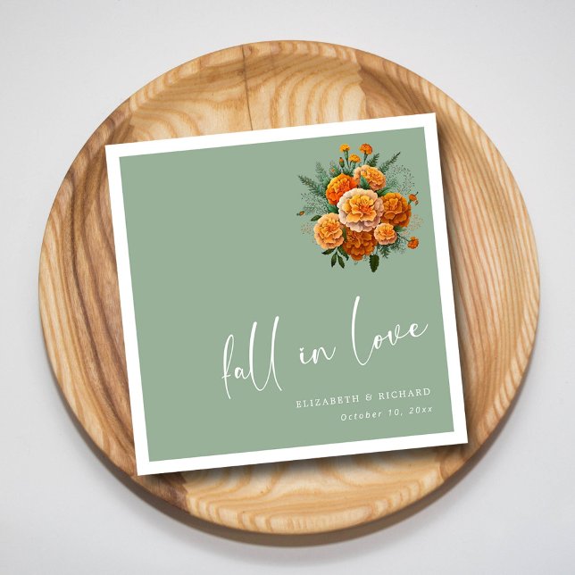 Golden Marigold Elegance: Modern Sage Wedding Napkin (Golden Marigold Elegance Modern Sage Wedding Napkins)