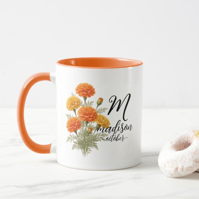 Golden Marigold Floral Mug — Madison Edition (With Donut)