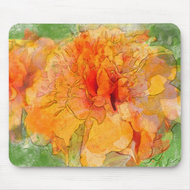 Golden Marigold Flower Watercolor Mouse Mat (Front)
