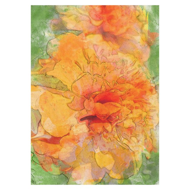 Golden Marigold Flower Watercolor Tablecloth (Front)
