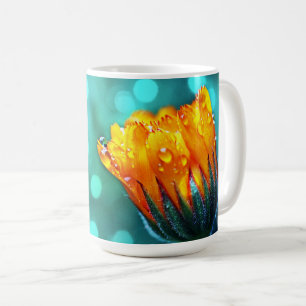 Golden Marigold on Teal Bokeh Coffee Mug