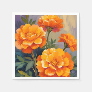 Golden Marigolds Watercolor Flowers Floral Napkin