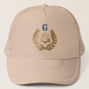 Golden masonry symbol trucker hat