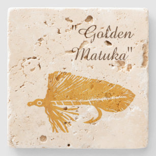 Golden Matuka fly tying and fishing streamer art Stone Coaster