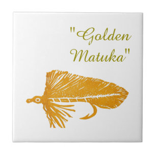"Golden Matuka" streamer trout fly tile. Tile