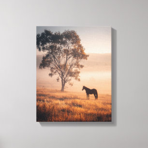 Golden Meadow Horse Sunrise Painting Canvas Print