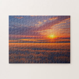 Golden Meadow Sunset Puzzle - Relaxation and Natur
