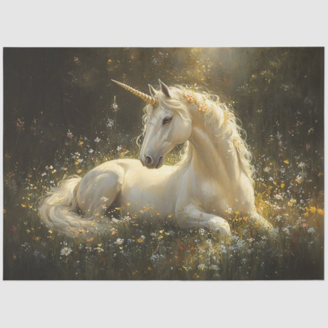Golden Meadow Unicorn Decoupage Tissue Paper (Front)